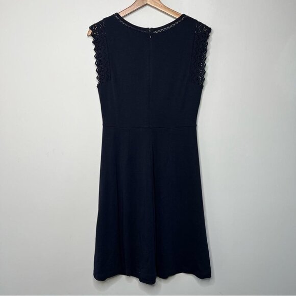 Talbots Womens Size Small Fit and Flare Cotton Dress Navy Blue Crochet Trim FLAW - Picture 2 of 8